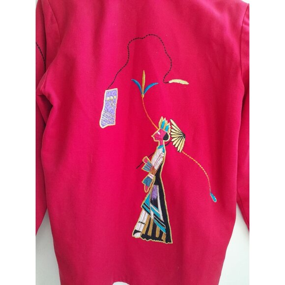 Vintage Patchington Aztec Tribal Embroidered Wearable Art Jacket Red Size M - Picture 8 of 16